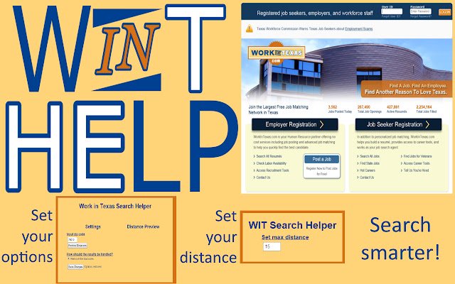 Work in Texas Search Helper  from Chrome web store to be run with OffiDocs Chromium online