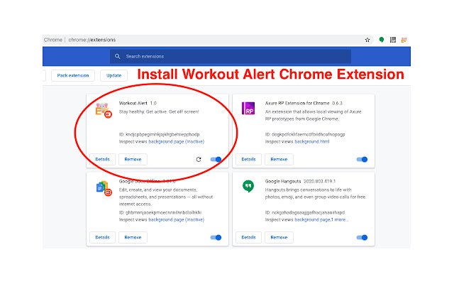 Chrome ウェブストアからのワークアウト アラートを OffiDocs Chromium オンラインで実行する