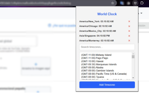 World Clock  from Chrome web store to be run with OffiDocs Chromium online