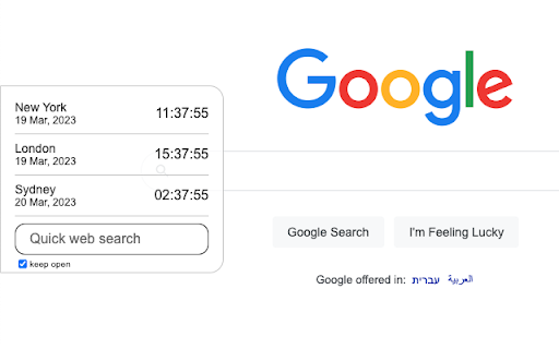 WorldClock  from Chrome web store to be run with OffiDocs Chromium online