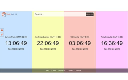 World Clock Tab  from Chrome web store to be run with OffiDocs Chromium online