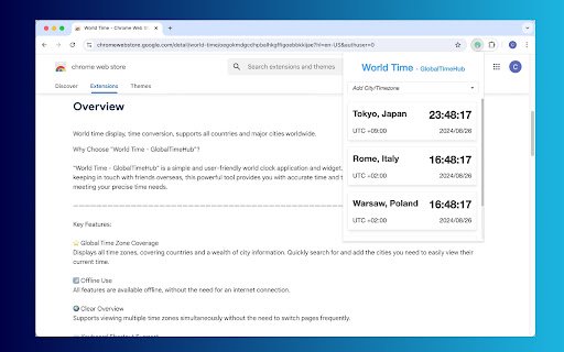 World Clock Time Zone Converter  from Chrome web store to be run with OffiDocs Chromium online