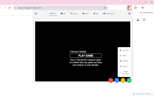 Worlds Hardest HTML 5  from Chrome web store to be run with OffiDocs Chromium online