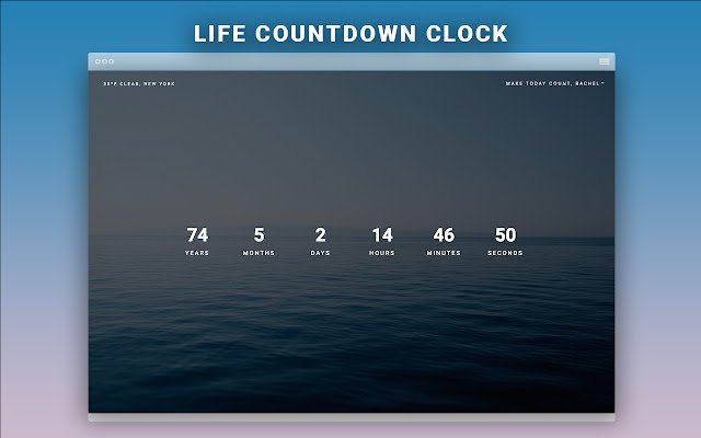 جدير بالاهتمام: New Tab Life Countdown Clock من متجر Chrome الإلكتروني ليتم تشغيلها مع OffiDocs Chromium عبر الإنترنت