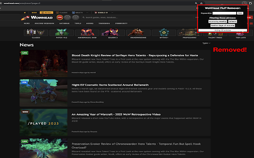WoWHead Fluff Remover  from Chrome web store to be run with OffiDocs Chromium online