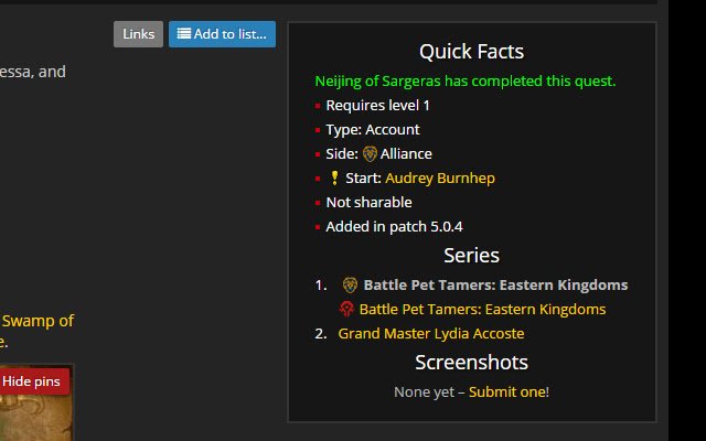 Wowhead Quest Checker from Chrome web store to be run with OffiDocs Chromium online Wowhead Quest Checker from Chrome web store to be run with OffiDocs Chromium online