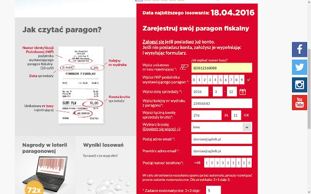 Wtyczka paragonowa  from Chrome web store to be run with OffiDocs Chromium online