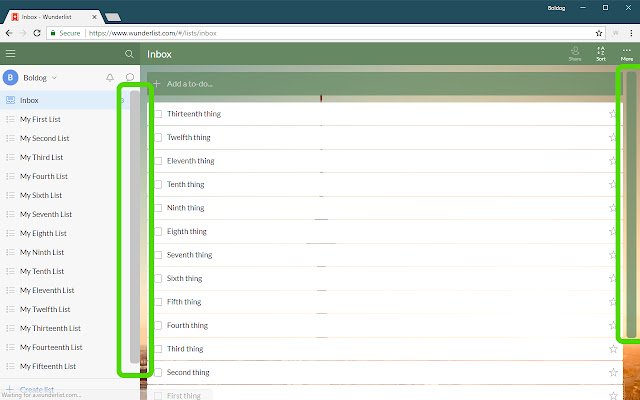 Wunderlist Scrollbar Embiggener de Chrome web store para ejecutarse con OffiDocs Chromium en línea