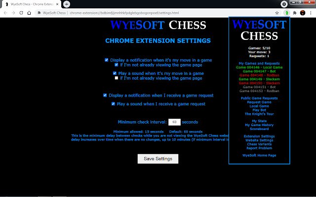 WyeSoft Chess จาก Chrome เว็บสโตร์ที่จะรันด้วย OffiDocs Chromium ทางออนไลน์