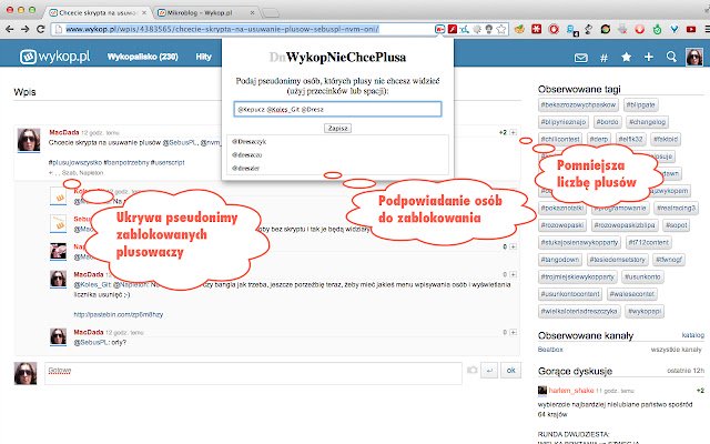 يتم تشغيل WykopNieChcePlusa من متجر Chrome الإلكتروني مع OffiDocs Chromium عبر الإنترنت