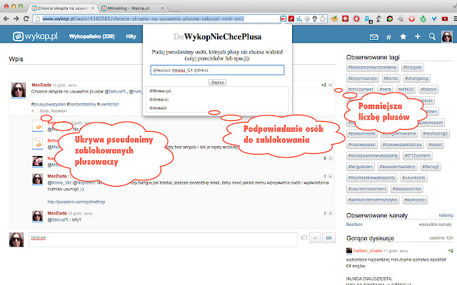 WykopNieChcePlusa da Chrome Web Store será executado com OffiDocs Chromium online