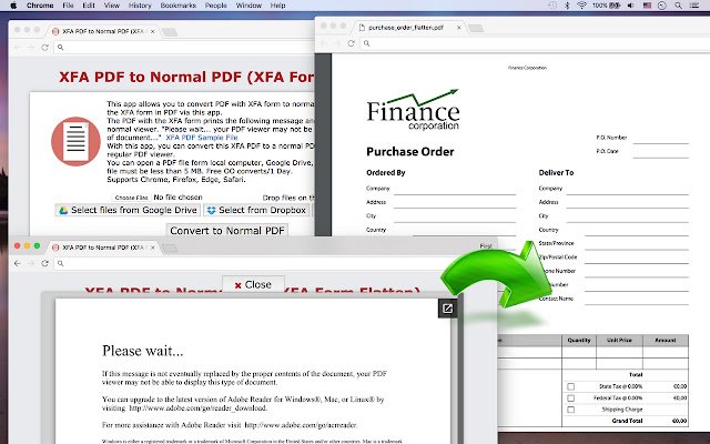 XFA PDF เป็น PDF ปกติ (XFA Form Flatten) จาก Chrome เว็บสโตร์ที่จะรันด้วย OffiDocs Chromium ออนไลน์