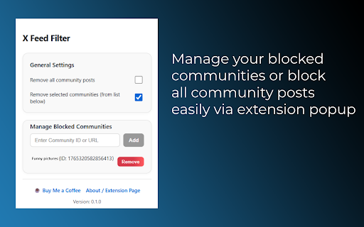 X Feed Filter  from Chrome web store to be run with OffiDocs Chromium online