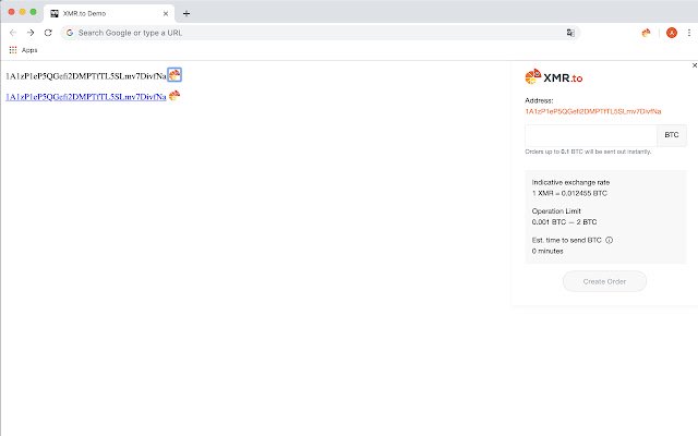 XMR.to de Chrome web store para ejecutarse con OffiDocs Chromium en línea