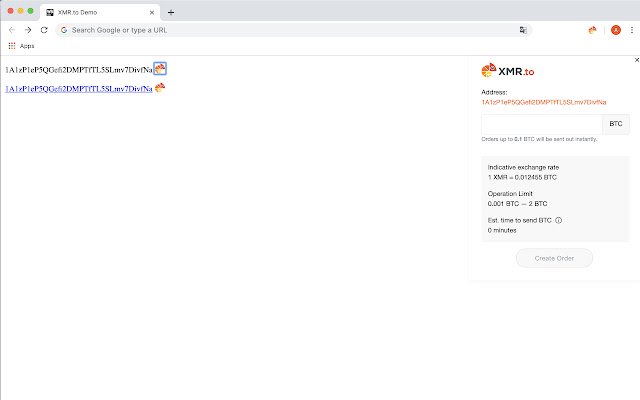 XMR.to dari toko web Chrome untuk dijalankan dengan OffiDocs Chromium online