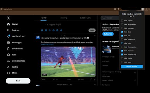 X Sidebar Toggler  from Chrome web store to be run with OffiDocs Chromium online