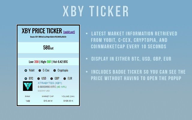XTRABYTES (XBY) Price Ticker  from Chrome web store to be run with OffiDocs Chromium online
