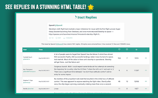 Xtract Replies  from Chrome web store to be run with OffiDocs Chromium online