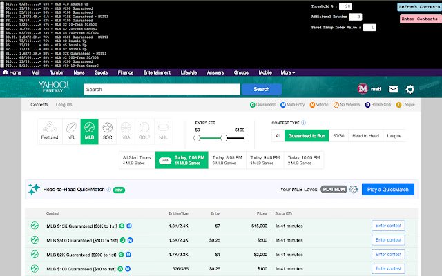 Yahoo Daily Fantasy Sharp Tools dal negozio web di Chrome da eseguire con OffiDocs Chromium online