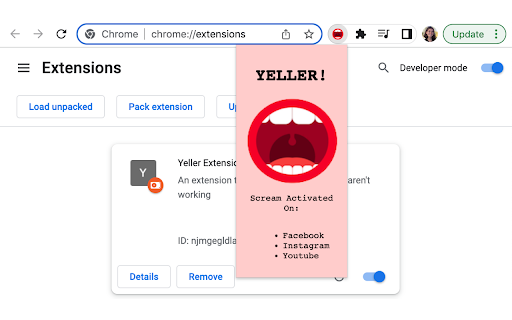 Yeller Extension  from Chrome web store to be run with OffiDocs Chromium online