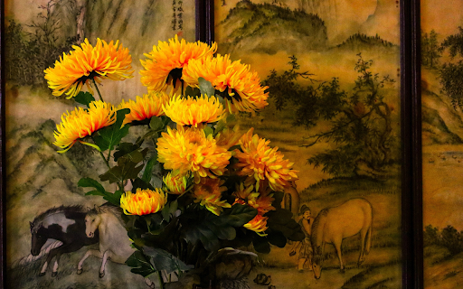 Yellow chrysanthemums andpaintings  from Chrome web store to be run with OffiDocs Chromium online