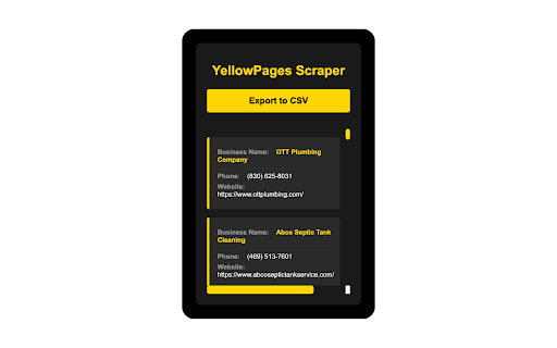 Yellow Pages Scraper  from Chrome web store to be run with OffiDocs Chromium online