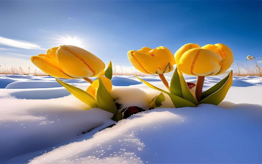 Yellow tulips on snow wallpaper  from Chrome web store to be run with OffiDocs Chromium online