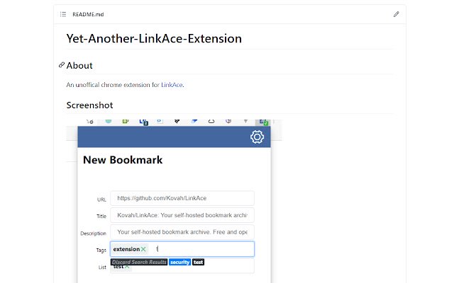 Chrome ウェブストアからのもう XNUMX つの LinkAce 拡張機能が、OffiDocs Chromium オンラインで実行されます
