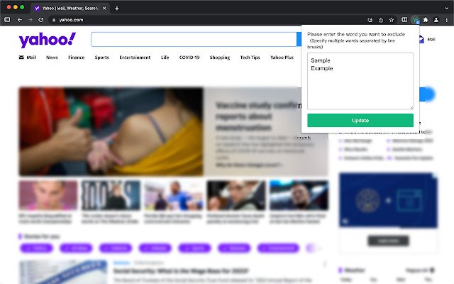 Y!News Excluder من متجر Chrome الإلكتروني ليتم تشغيله مع OffiDocs Chromium عبر الإنترنت