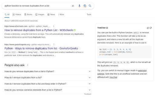 YouChat AI for Google  from Chrome web store to be run with OffiDocs Chromium online