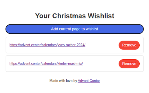 Your Christmas Wishlist by Advent Center from Chrome web store to be run with OffiDocs Chromium online Your Christmas Wishlist by Advent Center from Chrome web store to be run with OffiDocs Chromium online