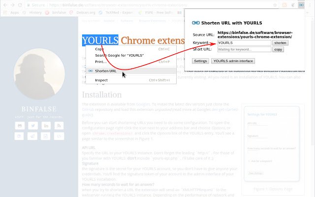 YOURLS  from Chrome web store to be run with OffiDocs Chromium online