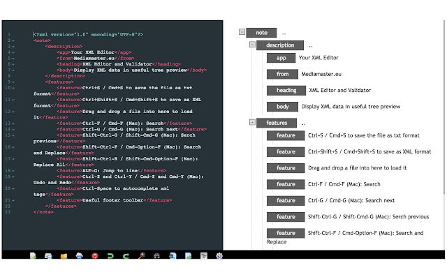 Your XML Editor  from Chrome web store to be run with OffiDocs Chromium online