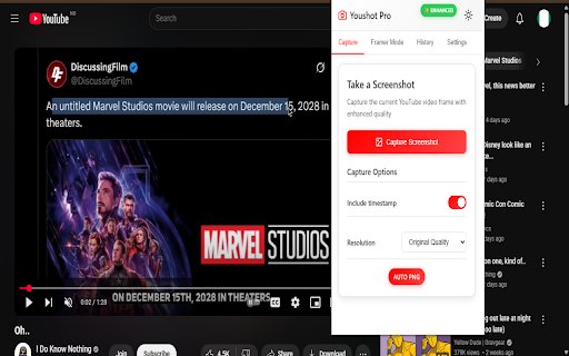 Youshot YouTube Screenshot Tool  from Chrome web store to be run with OffiDocs Chromium online