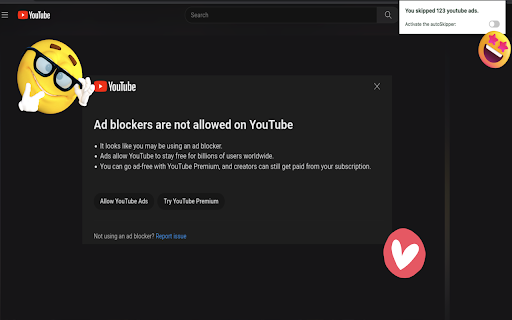 YouTube AdAway We skip, not block ads  from Chrome web store to be run with OffiDocs Chromium online