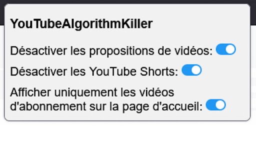 YoutubeAlgorithmKiller  from Chrome web store to be run with OffiDocs Chromium online