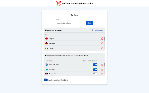 YouTube Audio Tracks Detector (by vidby.com)  from Chrome web store to be run with OffiDocs Chromium online