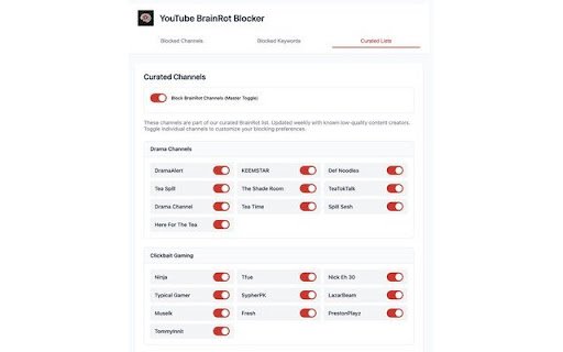 YouTube Blocker Advanced Content filtering for YouTube  from Chrome web store to be run with OffiDocs Chromium online