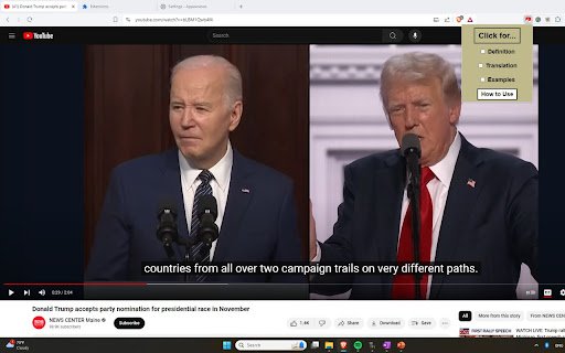 YouTube Caption Definer English  from Chrome web store to be run with OffiDocs Chromium online