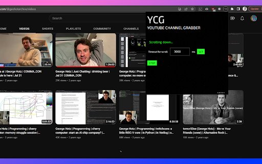 youtube channel grabber  from Chrome web store to be run with OffiDocs Chromium online