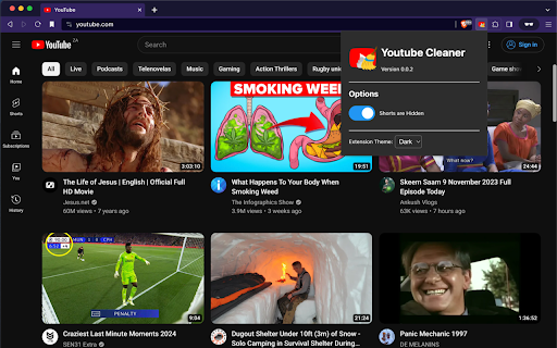 Youtube Cleaner  from Chrome web store to be run with OffiDocs Chromium online