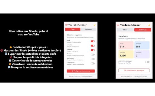 Youtube Cleaner  from Chrome web store to be run with OffiDocs Chromium online