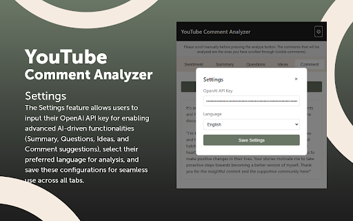 YouTube Comment Analyzer  from Chrome web store to be run with OffiDocs Chromium online