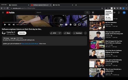 Youtube Comment Hider  from Chrome web store to be run with OffiDocs Chromium online