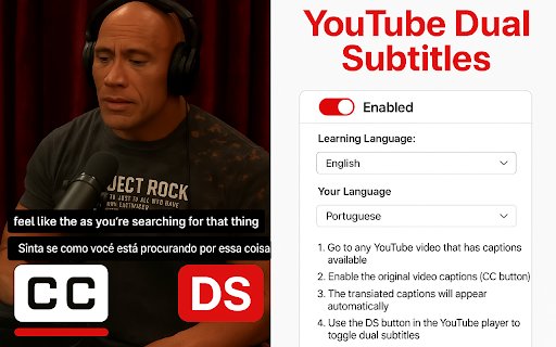 YouTube Dual Subtitles  from Chrome web store to be run with OffiDocs Chromium online