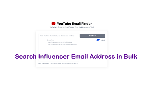 YouTube Email Finder  from Chrome web store to be run with OffiDocs Chromium online