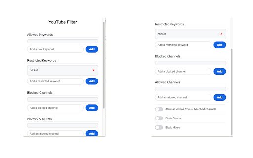 YouTube Filter  from Chrome web store to be run with OffiDocs Chromium online