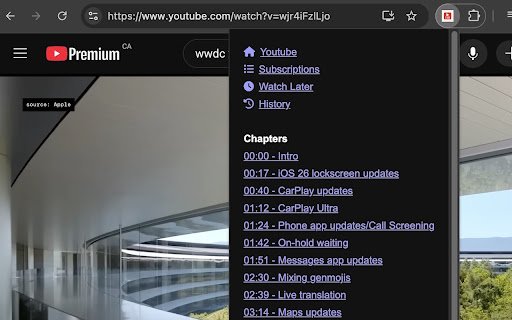 Youtube Links and Chapters  from Chrome web store to be run with OffiDocs Chromium online