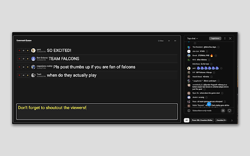 YouTube Live Comment Queue  from Chrome web store to be run with OffiDocs Chromium online