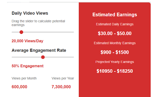 YouTube Money Calculator  from Chrome web store to be run with OffiDocs Chromium online